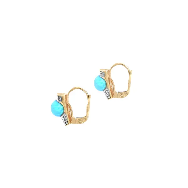 Gold Earrings with Opals and Zircons