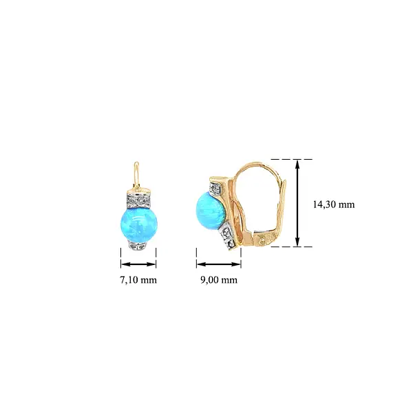 Gold Earrings with Opals and Zircons