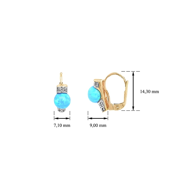Gold Earrings with Opals and Zircons