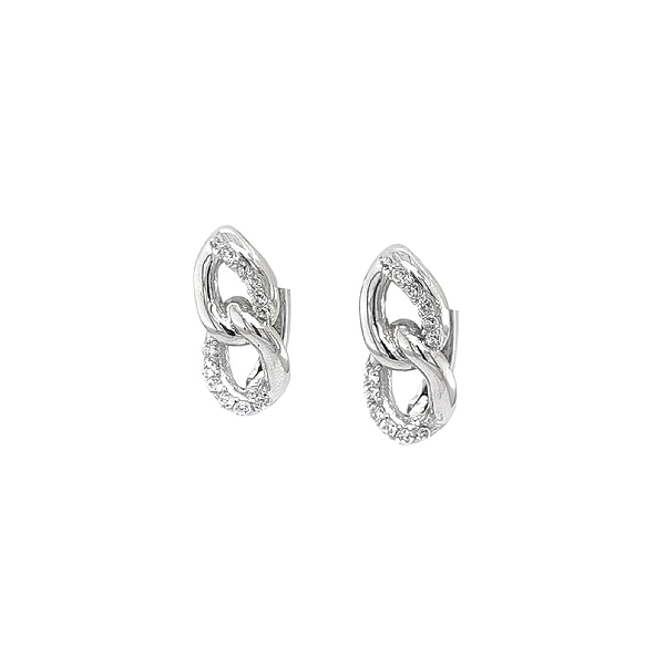 White Gold Earrings with Zircons in Intertwined Link Design