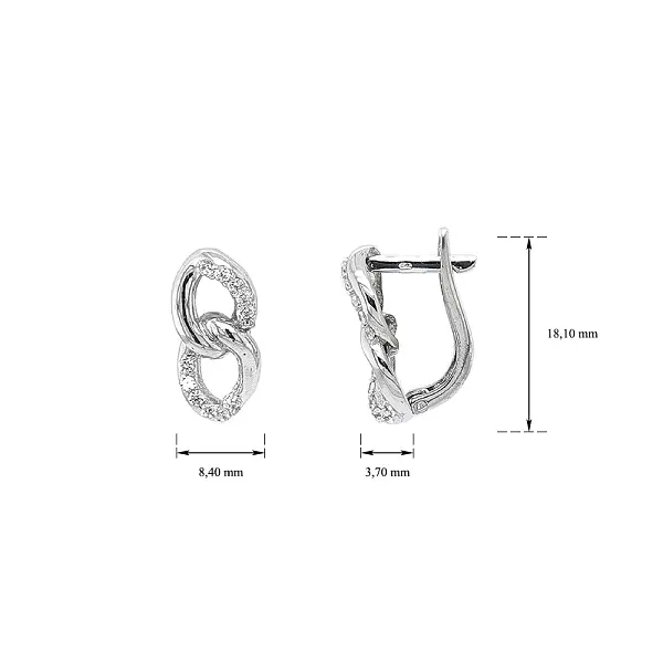 White Gold Earrings with Zircons in Intertwined Link Design