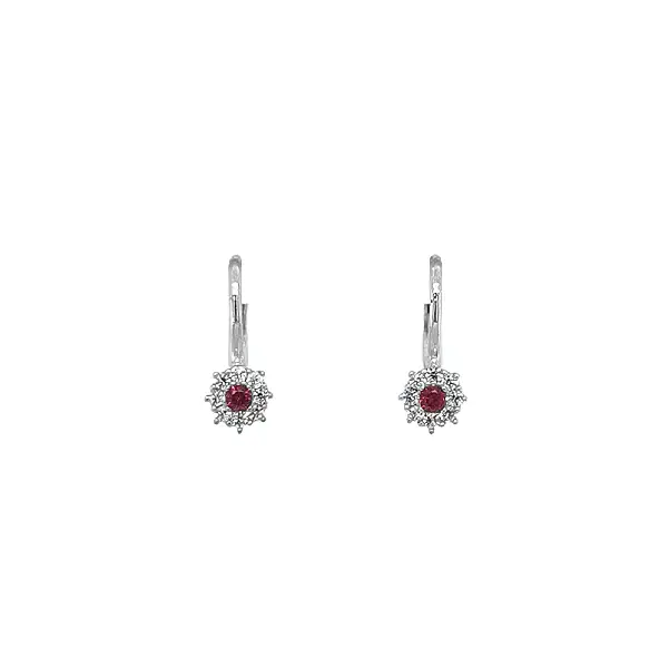 White Gold Earrings Decorated with Rubies and Fine Zircons