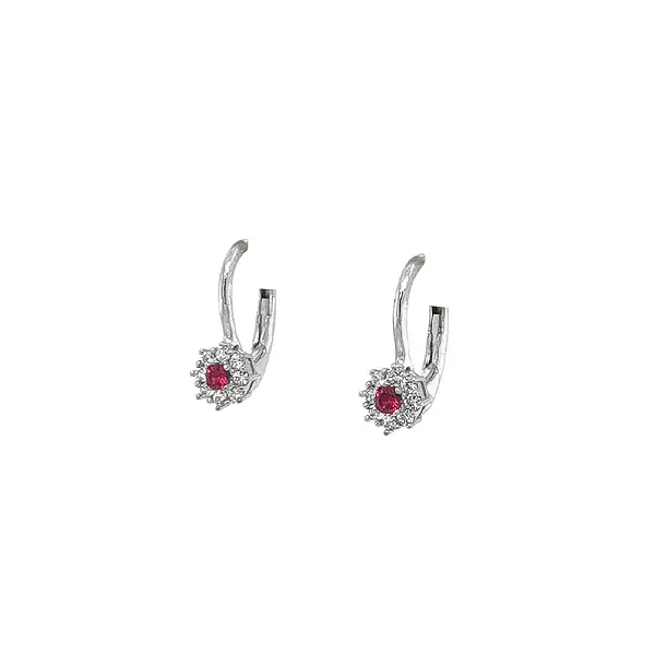 White Gold Earrings Decorated with Rubies and Fine Zircons