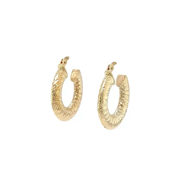 Gold Hoop Earrings with Engraved Pattern