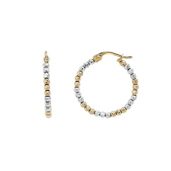 Gold Hoop Earrings in Two-Tone Gold with Beaded Design