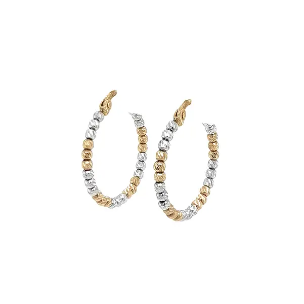 Gold Hoop Earrings in Two-Tone Gold with Beaded Design