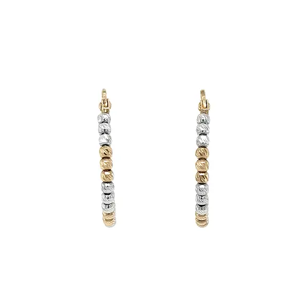 Gold Hoop Earrings in Two-Tone Gold with Beaded Design