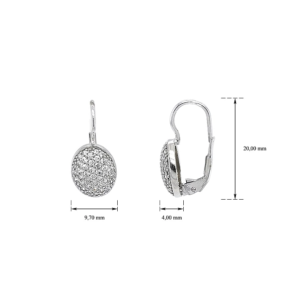 Short White Gold dangle earrings with shining zircons