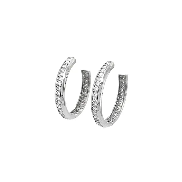 Round Earrings with White Gold Zircons