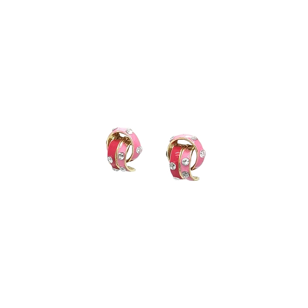 Gold Earrings with Enamel and Zircons