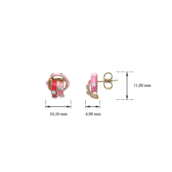 Gold Earrings with Enamel and Zircons