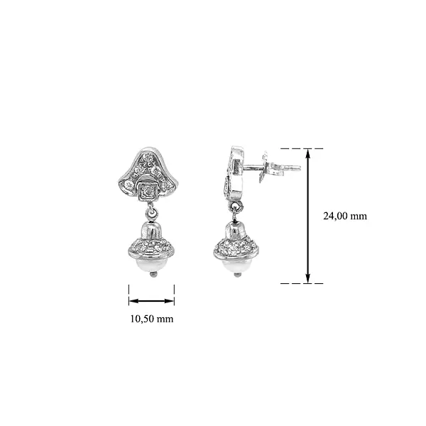 Gold Earrings with Pearl and Zircones