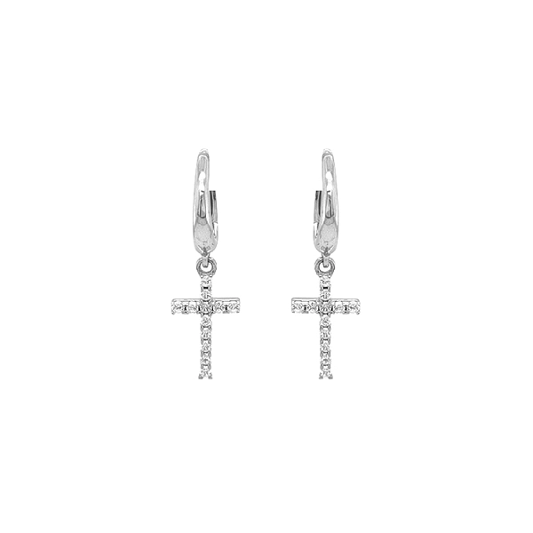 Gold Earrings Cross with Zircons