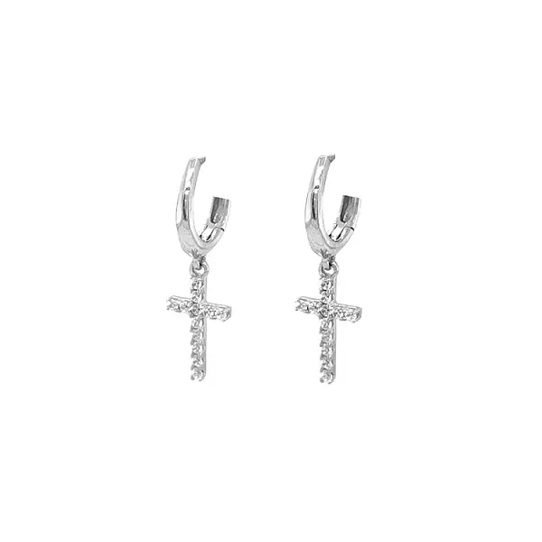 Gold Earrings Cross with Zircons
