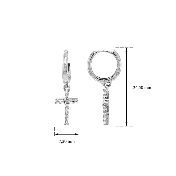 Gold Earrings Cross with Zircons