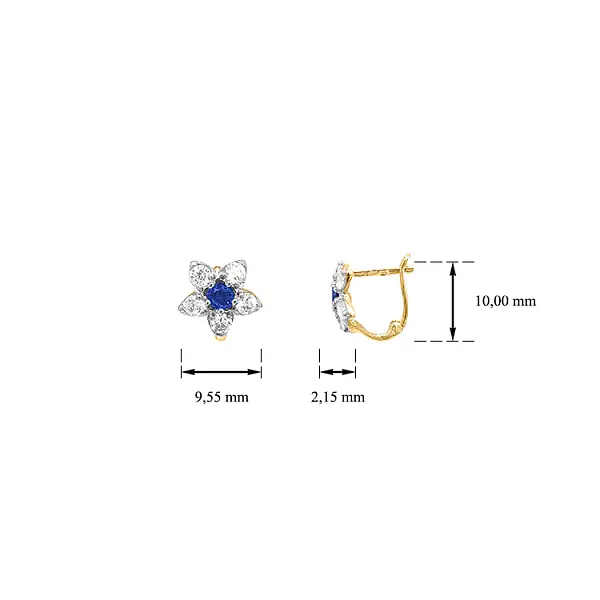Gold Earrings Flowers with Zircons
