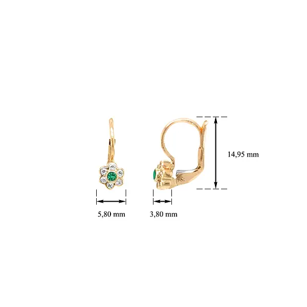 Gold Earrings Flowers with Zircons