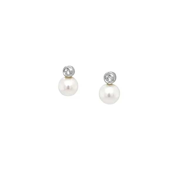 Gold Pecky Earrings with Pearl and Zirconia