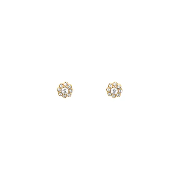 Gold Earrings Pecky Flowers with Zircons