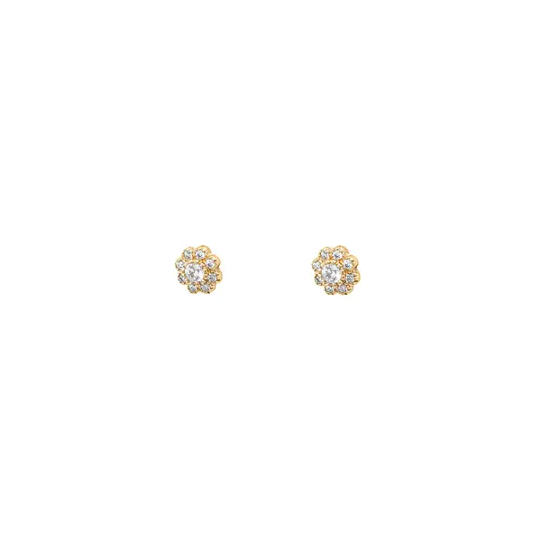 Gold Earrings Pecky Flowers with Zircons