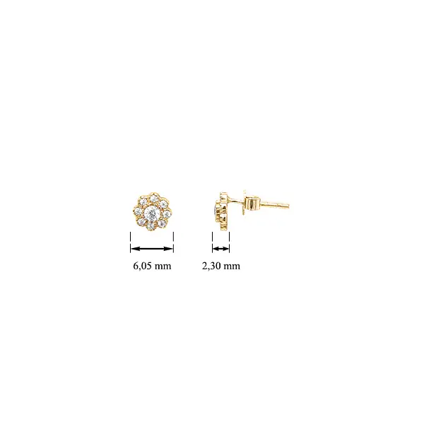 Gold Earrings Pecky Flowers with Zircons