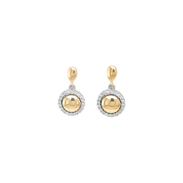 Gold dangle earrings with Zircons