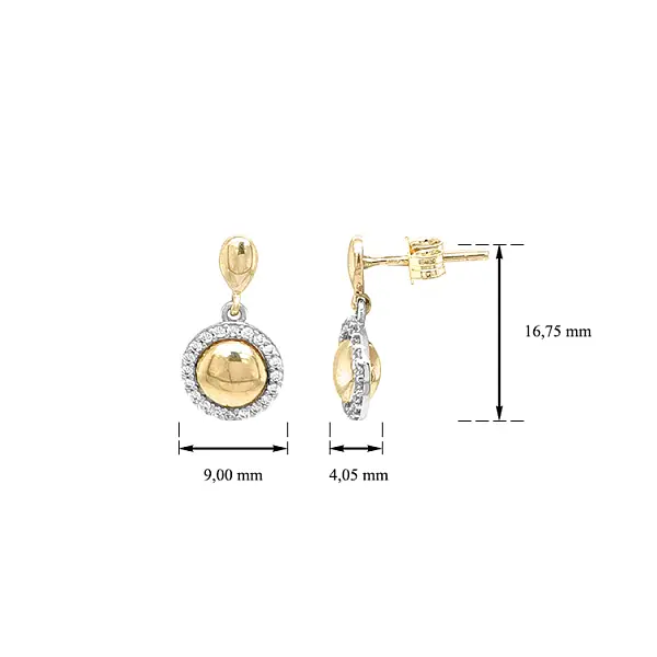 Gold dangle earrings with Zircons