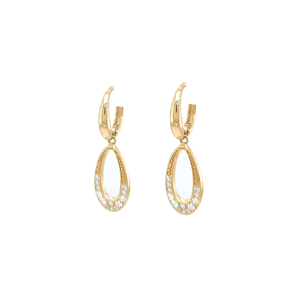 Gold dangle earrings with Zircons