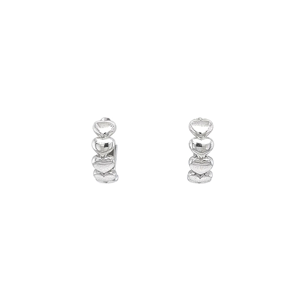 Round Earrings Hearts in White Gold