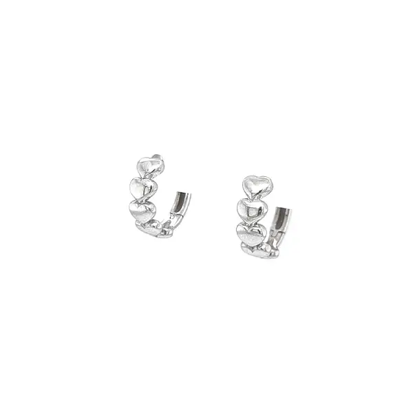 Round Earrings Hearts in White Gold