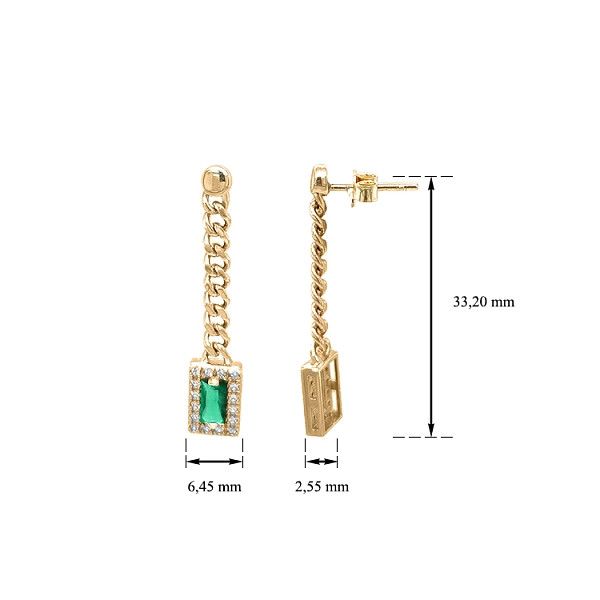 Gold dangle earrings with Zircons