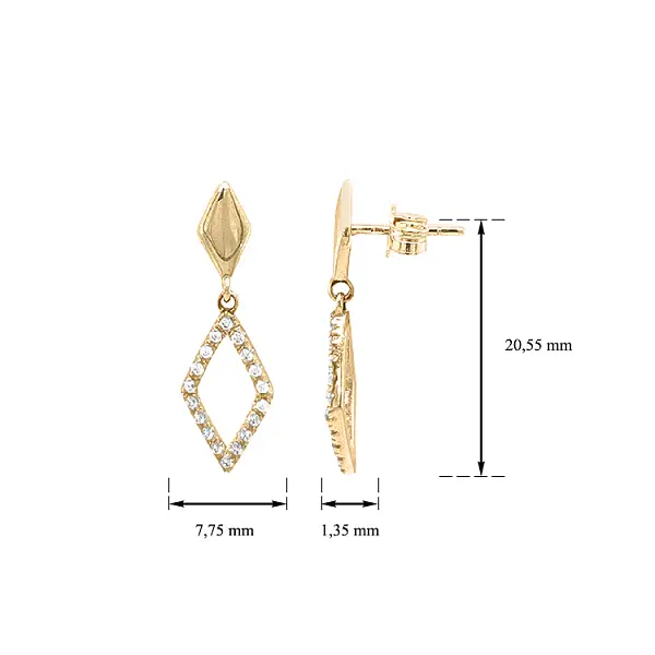 Gold dangle earrings with Zircons