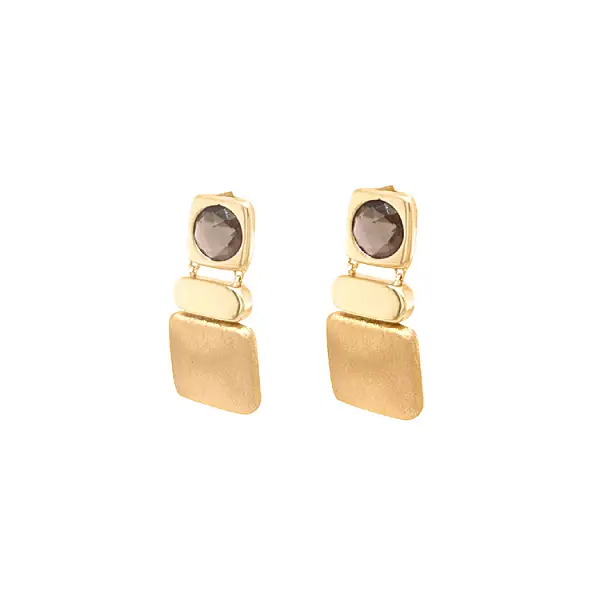 Gold dangle earrings with Quartz