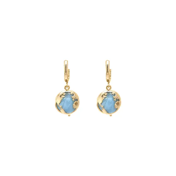 Gold dangle earrings with aquamarine