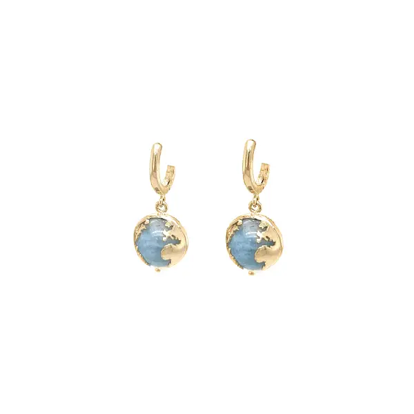 Gold dangle earrings with aquamarine