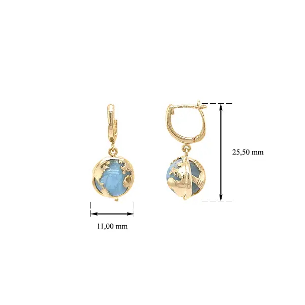 Gold dangle earrings with aquamarine