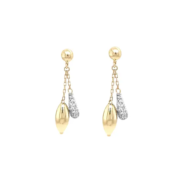Gold dangle earrings with Zircons