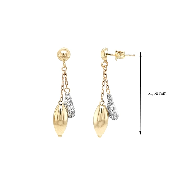 Gold dangle earrings with Zircons