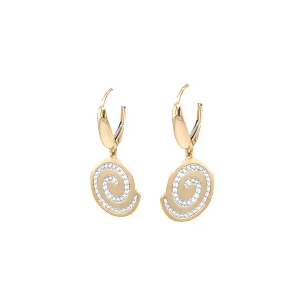 Gold dangle earrings with Zircons
