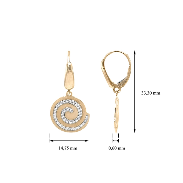 Gold dangle earrings with Zircons