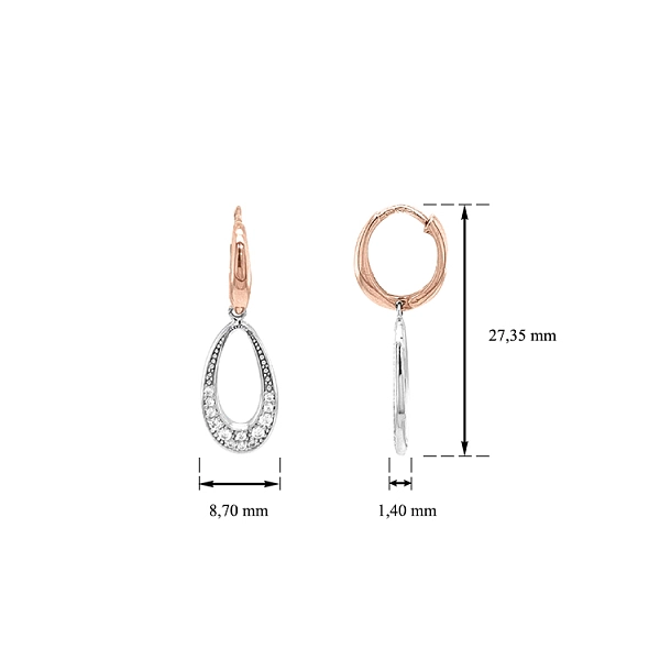 Pendant Earrings with Zircones in Gold