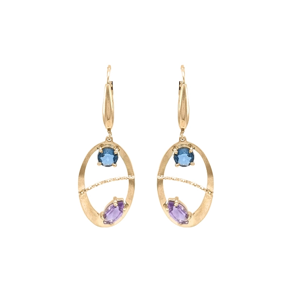 Gold dangle earrings with Zircons