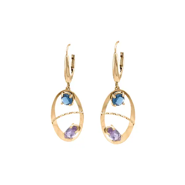 Gold dangle earrings with Zircons