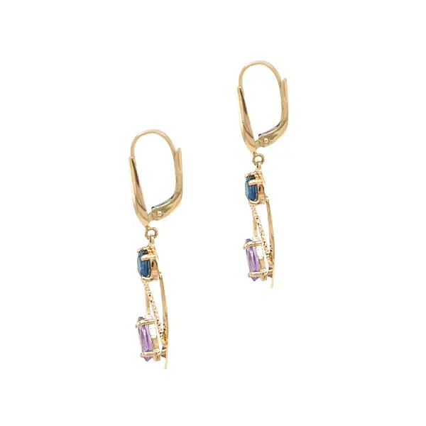 Gold dangle earrings with Zircons