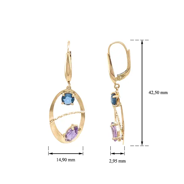 Gold dangle earrings with Zircons