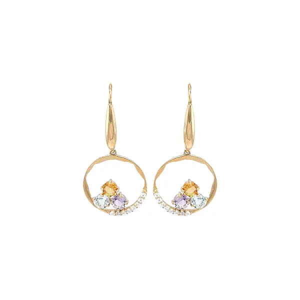 Gold dangle earrings with Zircons
