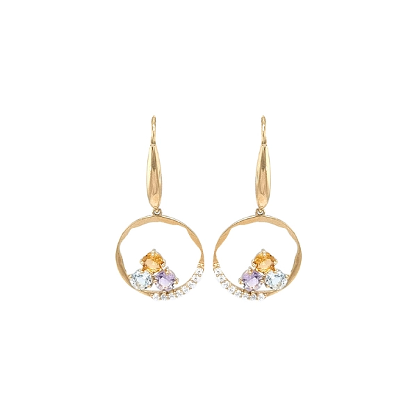 Gold dangle earrings with Zircons
