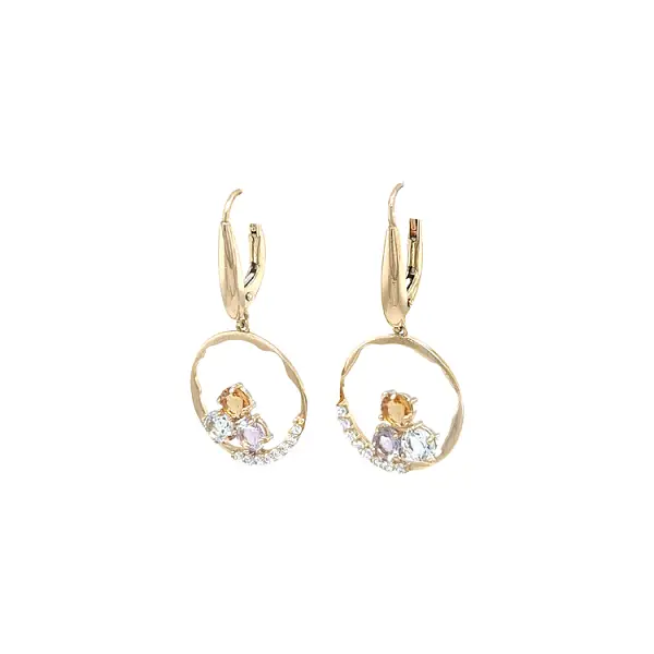 Gold dangle earrings with Zircons