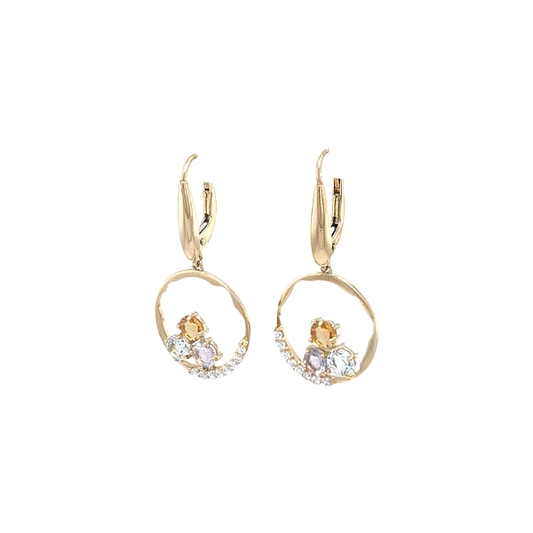 Gold dangle earrings with Zircons