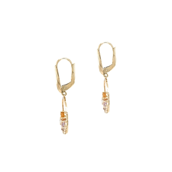 Gold dangle earrings with Zircons